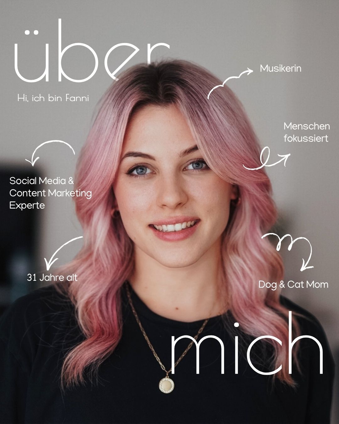 Fanni, Musikerin sowie Social-Media- und Content-Marketing-Expertin, mit rosa Haaren